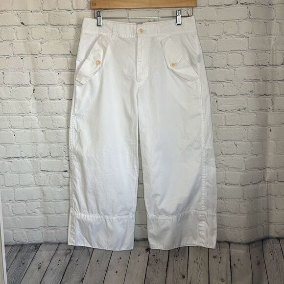 Polo Ralph Lauren White Cotton Wide Leg Cropped Pants Capris size 6 - Picture 1 of 9